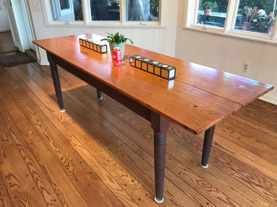 Antique 2-Plank Wooden Dining Table 84W X 27D X 29.5H [Photo 1]