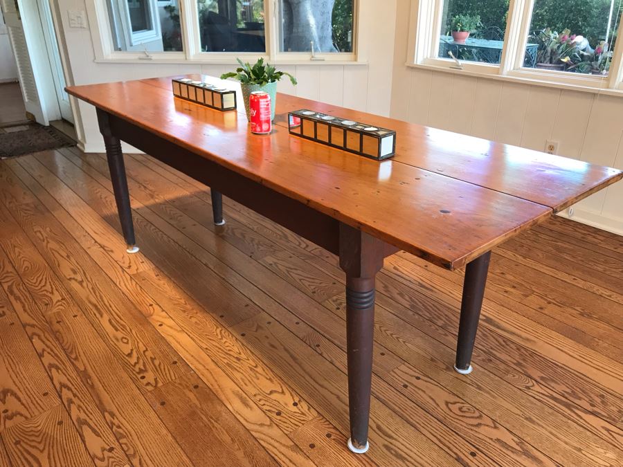 Antique 2-Plank Wooden Dining Table 84W X 27D X 29.5H [Photo 3]