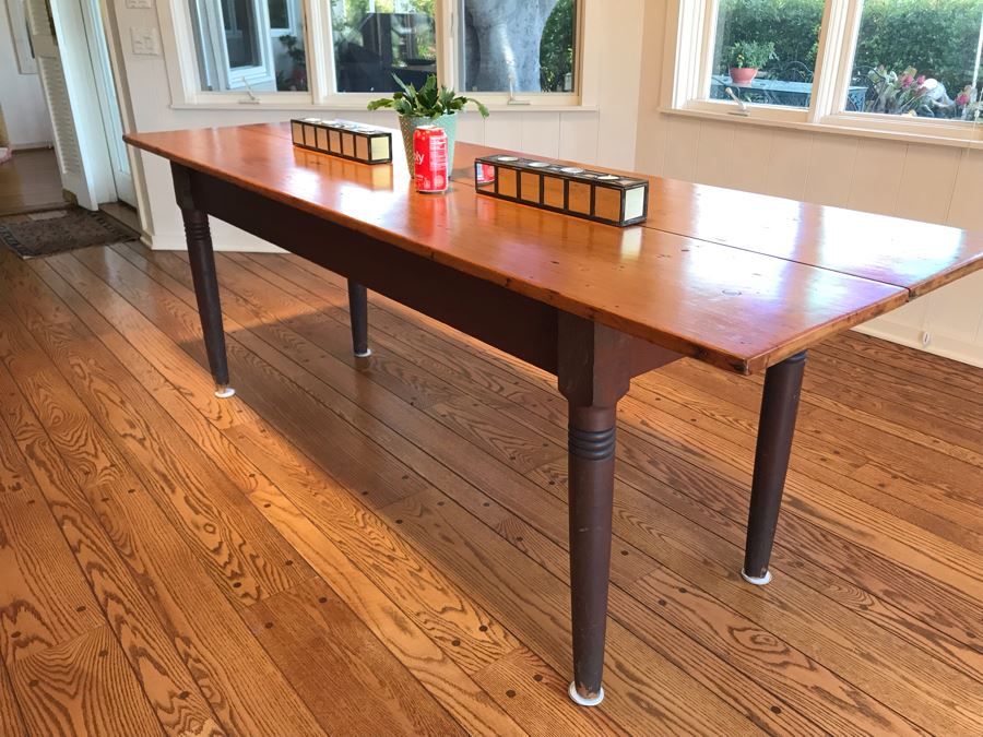 Antique 2-Plank Wooden Dining Table 84W X 27D X 29.5H [Photo 2]