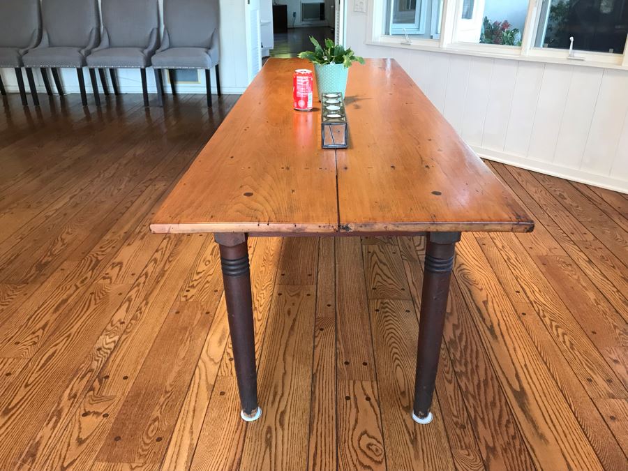 Antique 2-Plank Wooden Dining Table 84W X 27D X 29.5H [Photo 6]