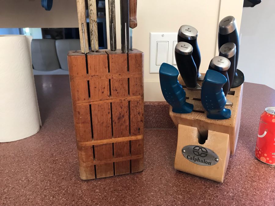 Knives Lot With Knife Holders Including Calphalon Knives And Flint Knives [Photo 12]
