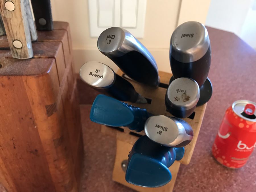 Knives Lot With Knife Holders Including Calphalon Knives And Flint Knives [Photo 4]