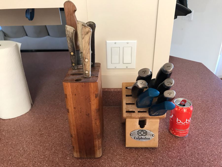 Knives Lot With Knife Holders Including Calphalon Knives And Flint Knives [Photo 2]