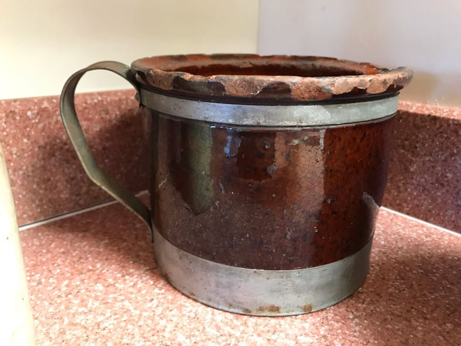 (3) Pieces Of Old Stoneware Pottery And Antique Iron [Photo 7]