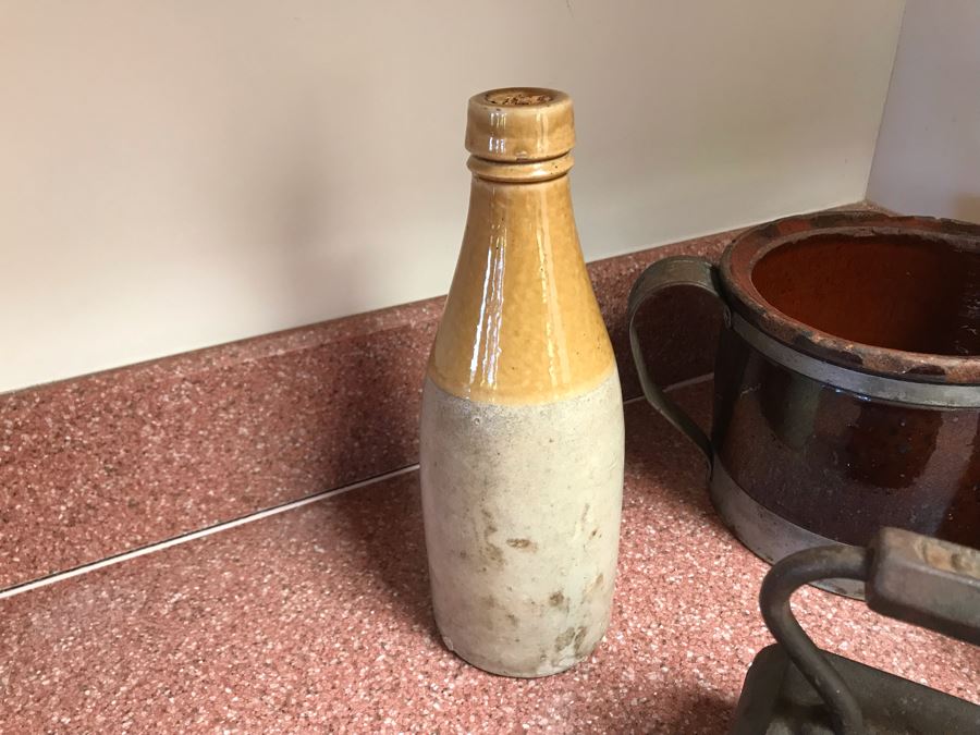 (3) Pieces Of Old Stoneware Pottery And Antique Iron [Photo 6]