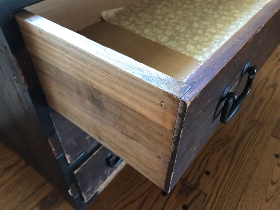 Vintage Campaign Chest Of Drawers 3-Drawer Dresser Trunk With Recessed Metal Handles On Both Sides 37W X 17D X 22.5H - See Photos [Photo 12]