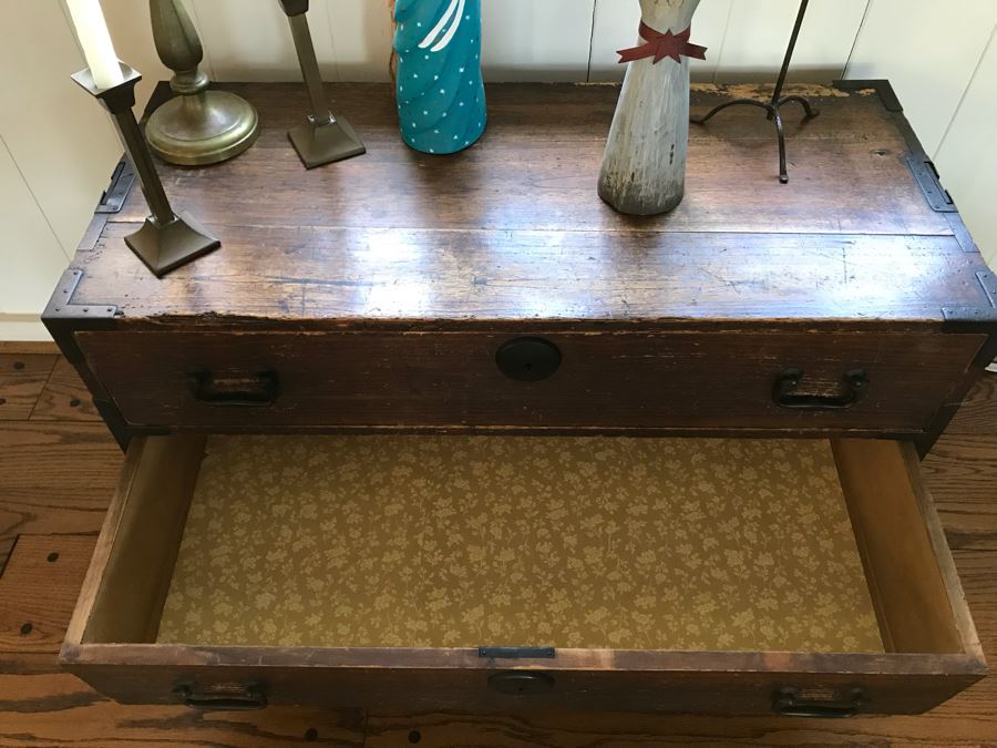 Vintage Campaign Chest Of Drawers 3-Drawer Dresser Trunk With Recessed Metal Handles On Both Sides 37W X 17D X 22.5H - See Photos [Photo 13]