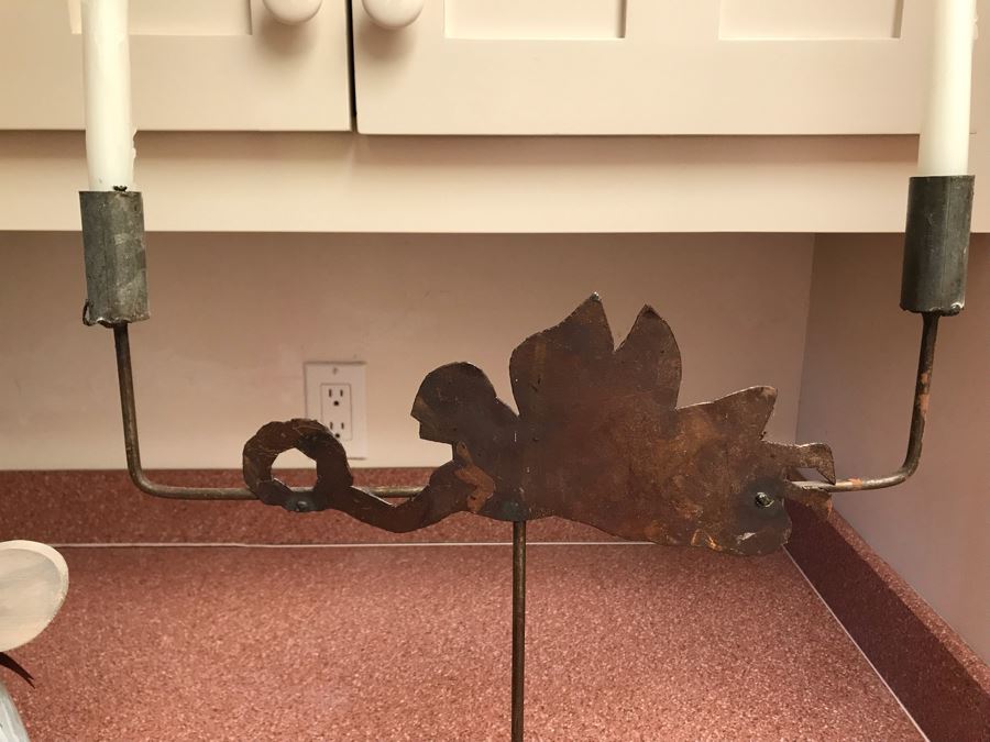 Wrought Iron Angelic Candle Holder 16W X 17H And Wooden Folk Art Style Candle Holder 13H [Photo 7]
