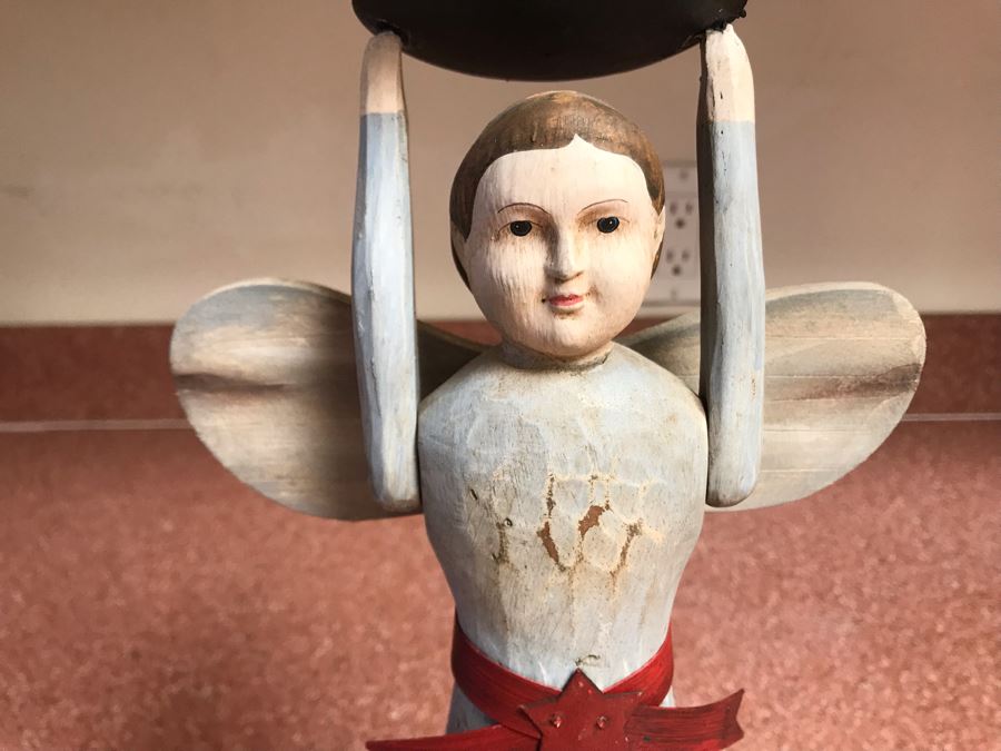 Wrought Iron Angelic Candle Holder 16W X 17H And Wooden Folk Art Style Candle Holder 13H [Photo 4]