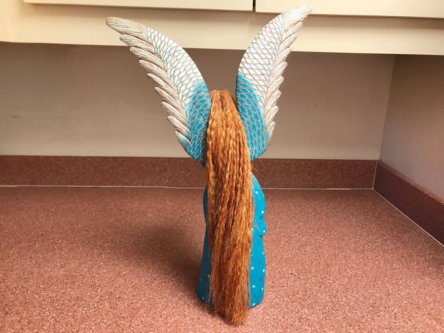 Signed Oaxaco, Mexico Hand Painted Wooden Angel Figurine 12W X 7D X 18H [Photo 6]