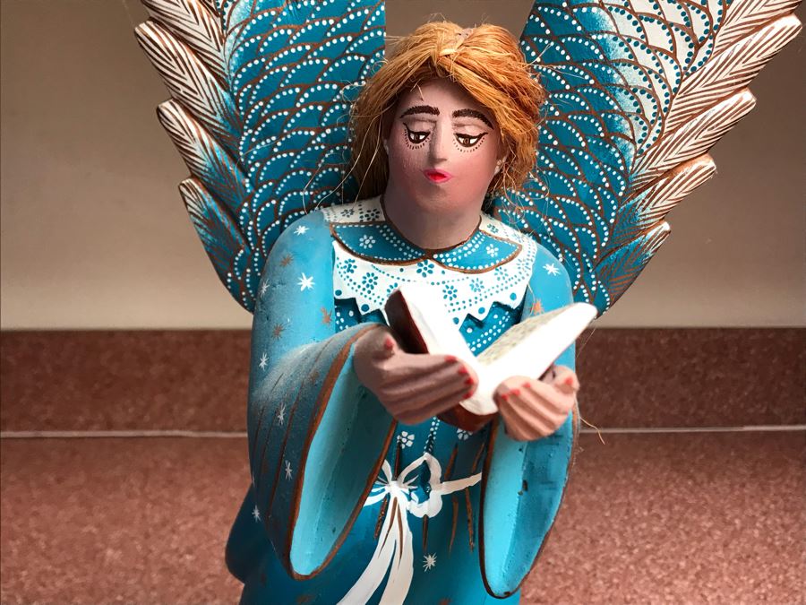Signed Oaxaco, Mexico Hand Painted Wooden Angel Figurine 12W X 7D X 18H [Photo 4]