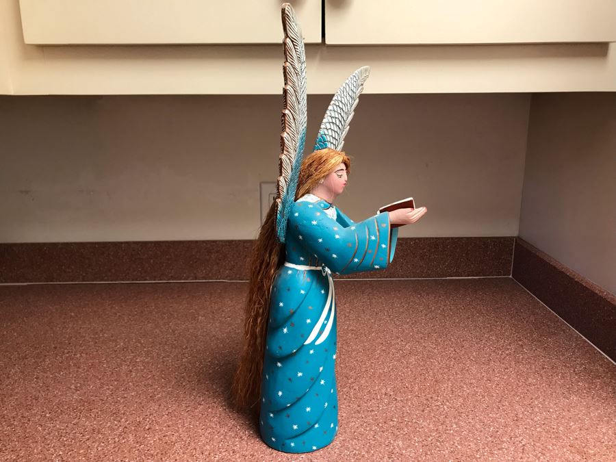 Signed Oaxaco, Mexico Hand Painted Wooden Angel Figurine 12W X 7D X 18H [Photo 5]