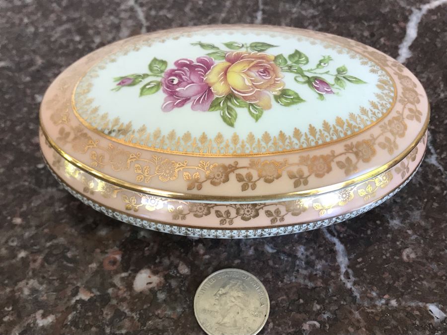 Limoges France Porcelain Lidded Box 5W X 3D X 2H