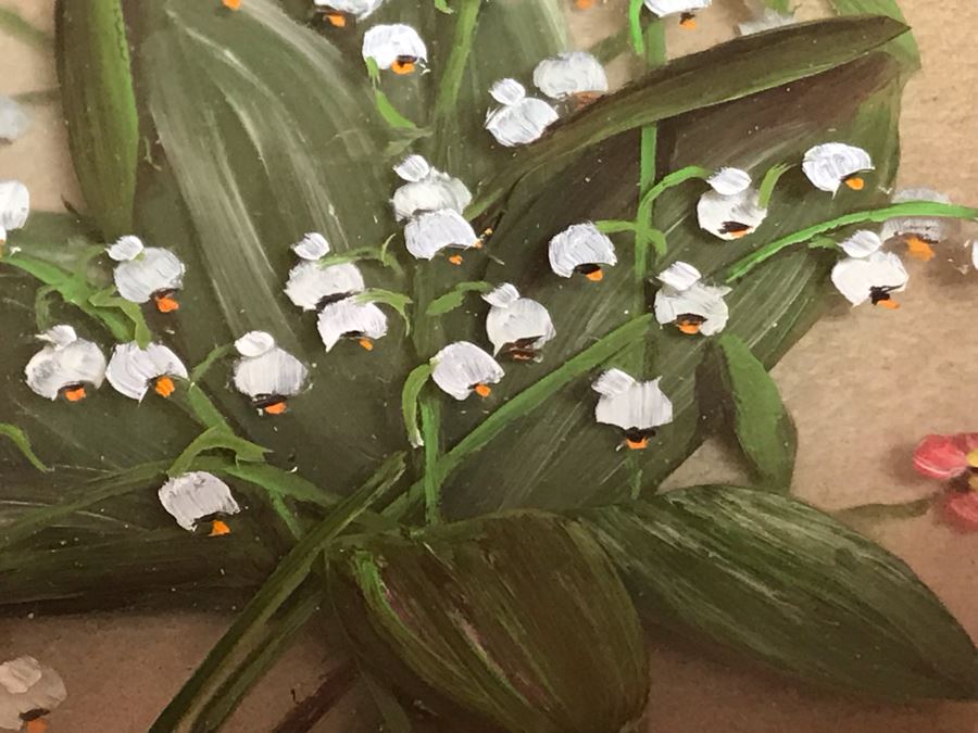 Original Oil Painting Multi-Layer Glass 3-D Painting Of Bee Approaching Flowers By Edmond J. Nogar 6W X 7H [Photo 5]