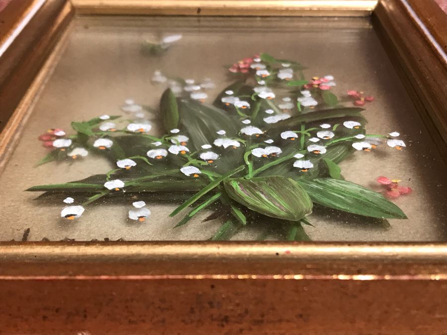 Original Oil Painting Multi-Layer Glass 3-D Painting Of Bee Approaching Flowers By Edmond J. Nogar 6W X 7H [Photo 8]