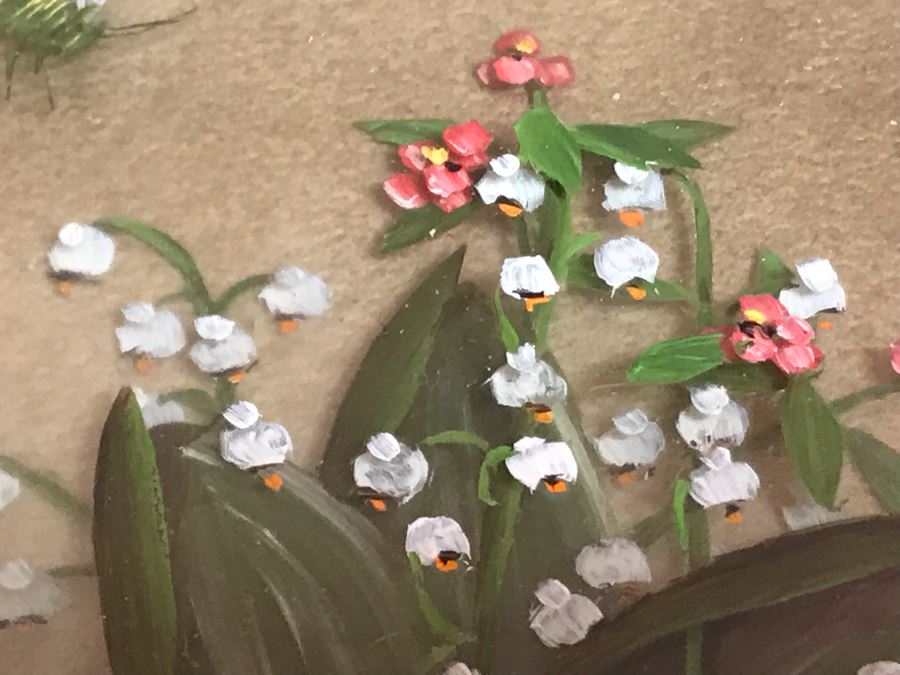 Original Oil Painting Multi-Layer Glass 3-D Painting Of Bee Approaching Flowers By Edmond J. Nogar 6W X 7H [Photo 4]