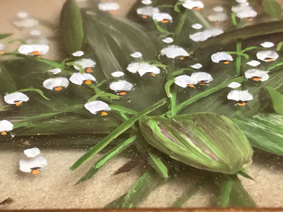 Original Oil Painting Multi-Layer Glass 3-D Painting Of Bee Approaching Flowers By Edmond J. Nogar 6W X 7H [Photo 9]