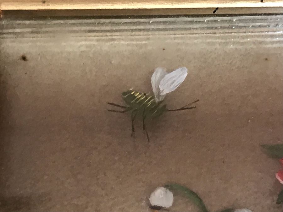 Original Oil Painting Multi-Layer Glass 3-D Painting Of Bee Approaching Flowers By Edmond J. Nogar 6W X 7H [Photo 3]