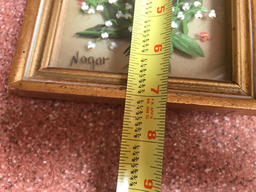 Original Oil Painting Multi-Layer Glass 3-D Painting Of Bee Approaching Flowers By Edmond J. Nogar 6W X 7H [Photo 13]