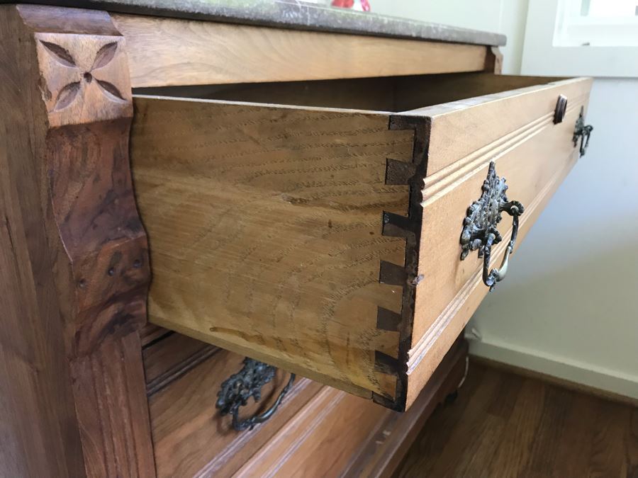 Antique Eastlake Chest Of Drawers 3 Drawer Dresser With Marble Top 40W X 19D X 33H [Photo 8]