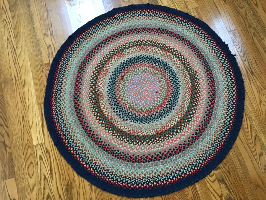 Round Colorful Geometric Braided Rug 45R [Photo 3]