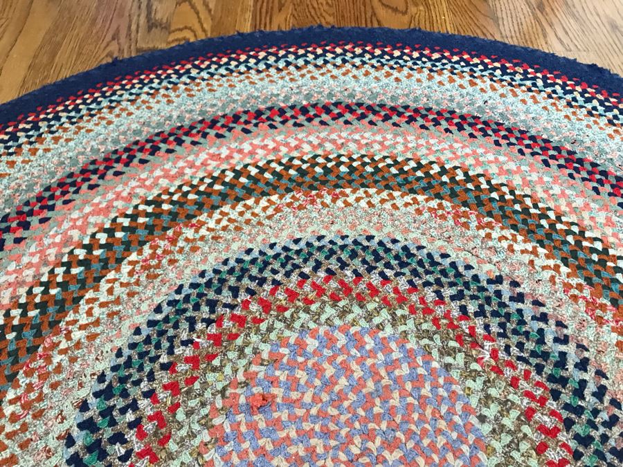 Round Colorful Geometric Braided Rug 45R [Photo 5]