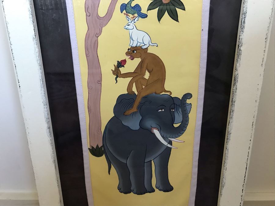 Original Tibetan Four Harmonious Animals Painting 12W X 30H [Photo 5]