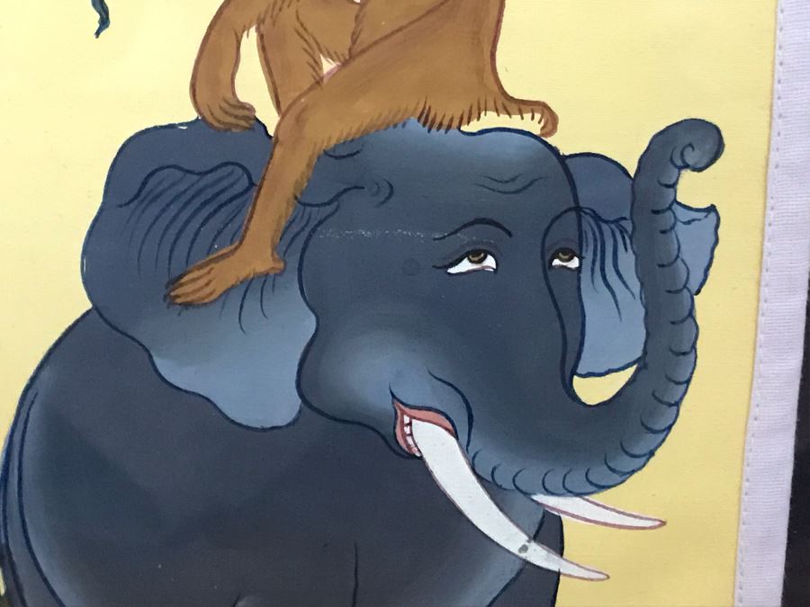 Original Tibetan Four Harmonious Animals Painting 12W X 30H [Photo 4]