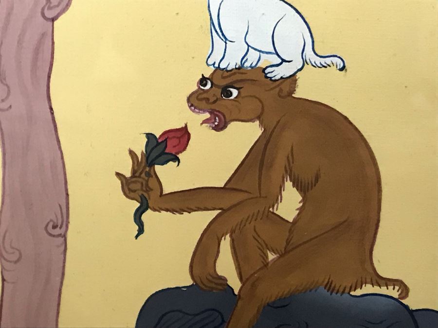 Original Tibetan Four Harmonious Animals Painting 12W X 30H [Photo 3]