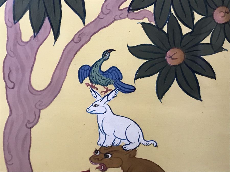 Original Tibetan Four Harmonious Animals Painting 12W X 30H [Photo 6]