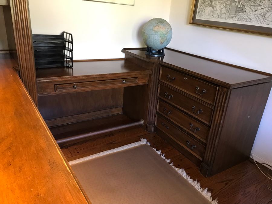 Large Executive Wooden Multi-Piece U-Shaped Desk With Bookshelf And Multiple Drawers - Extends Out 80'L / 53'R - 107W [Photo 13]