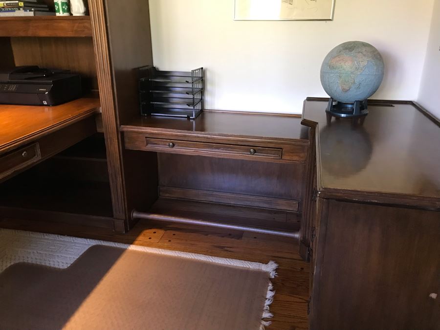 Large Executive Wooden Multi-Piece U-Shaped Desk With Bookshelf And Multiple Drawers - Extends Out 80'L / 53'R - 107W [Photo 18]