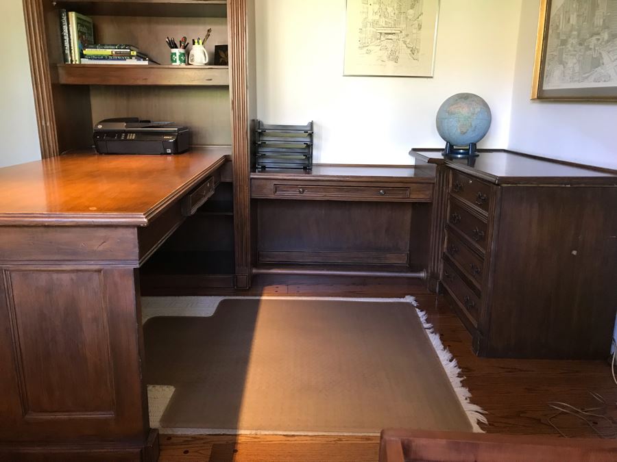 Large Executive Wooden Multi-Piece U-Shaped Desk With Bookshelf And Multiple Drawers - Extends Out 80'L / 53'R - 107W [Photo 7]