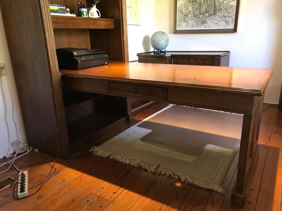 Large Executive Wooden Multi-Piece U-Shaped Desk With Bookshelf And Multiple Drawers - Extends Out 80'L / 53'R - 107W [Photo 11]