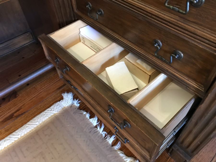 Large Executive Wooden Multi-Piece U-Shaped Desk With Bookshelf And Multiple Drawers - Extends Out 80'L / 53'R - 107W [Photo 21]