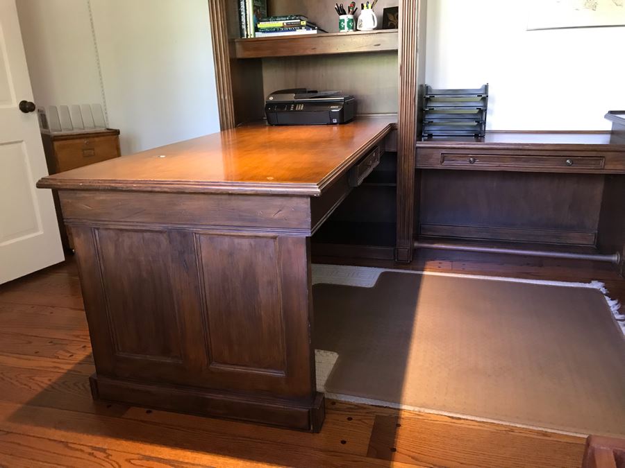 Large Executive Wooden Multi-Piece U-Shaped Desk With Bookshelf And Multiple Drawers - Extends Out 80'L / 53'R - 107W [Photo 6]