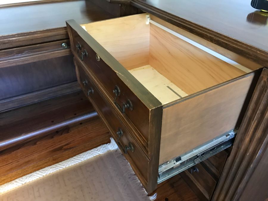 Large Executive Wooden Multi-Piece U-Shaped Desk With Bookshelf And Multiple Drawers - Extends Out 80'L / 53'R - 107W [Photo 20]