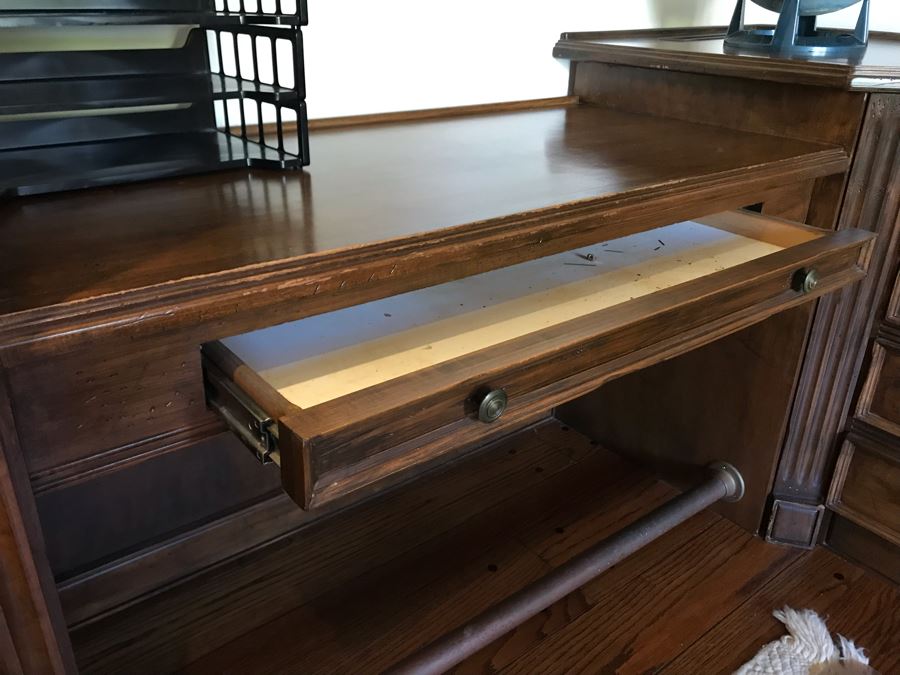 Large Executive Wooden Multi-Piece U-Shaped Desk With Bookshelf And Multiple Drawers - Extends Out 80'L / 53'R - 107W [Photo 22]