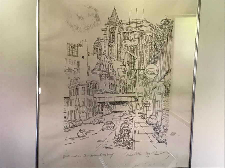 Vintage 1976 Limited Edition Print Titled 'Entrance To Downtown Pittsburgh' Hand Signed By Henry Koerner 101 Of 200 - 22 X 26 [Photo 3]