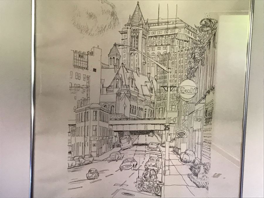 Vintage 1976 Limited Edition Print Titled 'Entrance To Downtown Pittsburgh' Hand Signed By Henry Koerner 101 Of 200 - 22 X 26 [Photo 2]