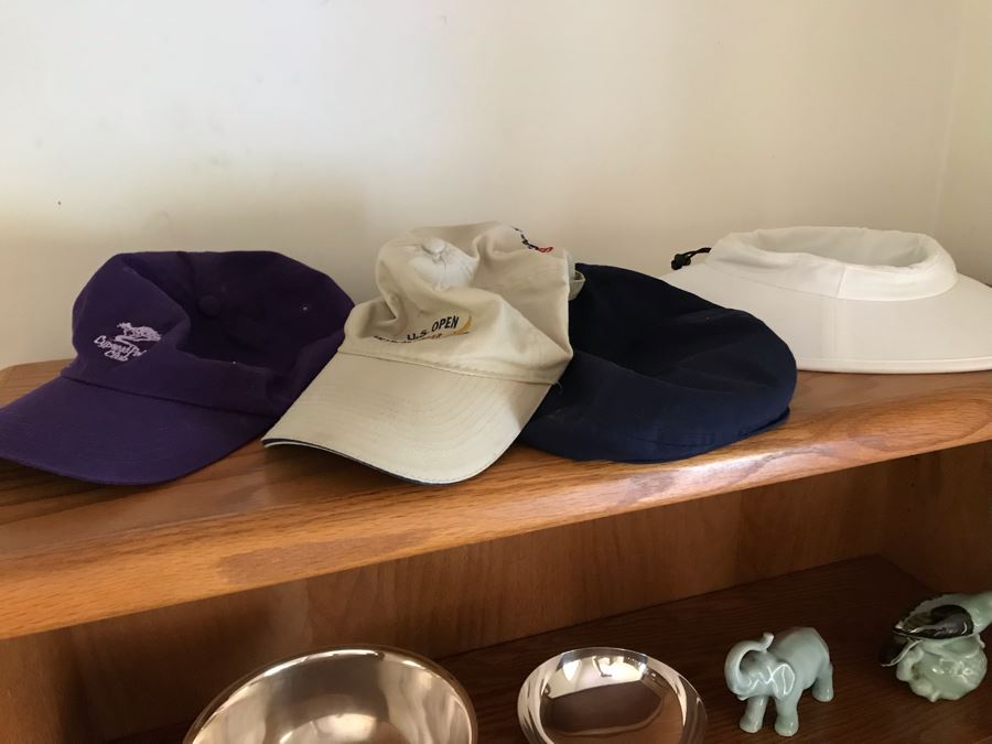 Oak Bookshelf With All Items On Shelves - See Photos For Items Incl Silverplate Bowls, Figurines, Weights, Tripods, Golf Coat Rack, Flashlights, Hats 36W X 12.5D X 71H [Photo 18]