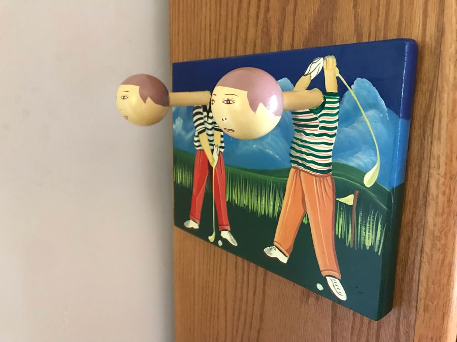 Oak Bookshelf With All Items On Shelves - See Photos For Items Incl Silverplate Bowls, Figurines, Weights, Tripods, Golf Coat Rack, Flashlights, Hats 36W X 12.5D X 71H [Photo 4]