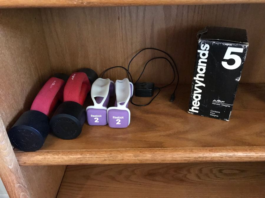 Oak Bookshelf With All Items On Shelves - See Photos For Items Incl Silverplate Bowls, Figurines, Weights, Tripods, Golf Coat Rack, Flashlights, Hats 36W X 12.5D X 71H [Photo 14]