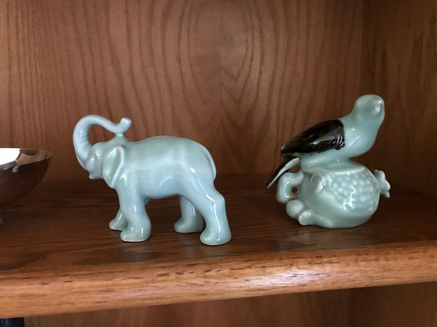 Oak Bookshelf With All Items On Shelves - See Photos For Items Incl Silverplate Bowls, Figurines, Weights, Tripods, Golf Coat Rack, Flashlights, Hats 36W X 12.5D X 71H [Photo 7]