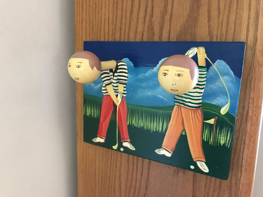 Oak Bookshelf With All Items On Shelves - See Photos For Items Incl Silverplate Bowls, Figurines, Weights, Tripods, Golf Coat Rack, Flashlights, Hats 36W X 12.5D X 71H [Photo 3]