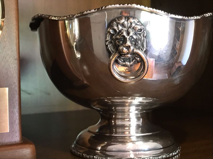 Footed Silverplate Bowl, Silverplate Goblet And World Clock [Photo 4]