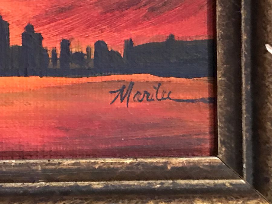 Small Original Painting Of Eero Saarinen's St. Louis Gateway Arch 4 X 3 With Brass Bamboo Motif Easel [Photo 5]