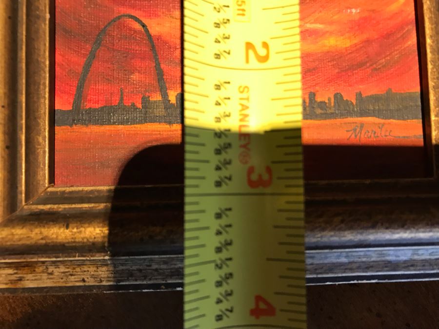 Small Original Painting Of Eero Saarinen's St. Louis Gateway Arch 4 X 3 With Brass Bamboo Motif Easel [Photo 9]