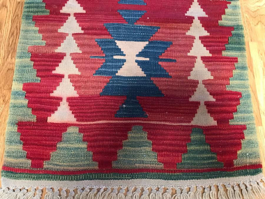 Vintage Hand Knotted Wool Geometric Pattern Rug 23 X 36 [Photo 3]