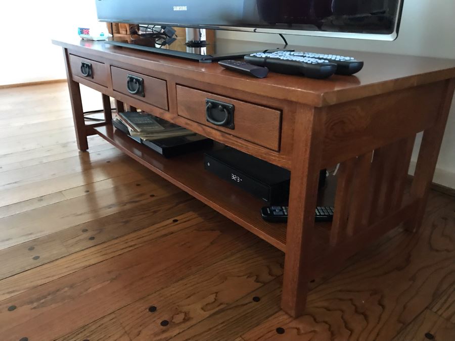 Wooden Arts & Crafts Style Table Stand With 3-Drawers Solid Wood 52W X 23D X 18H [Photo 4]